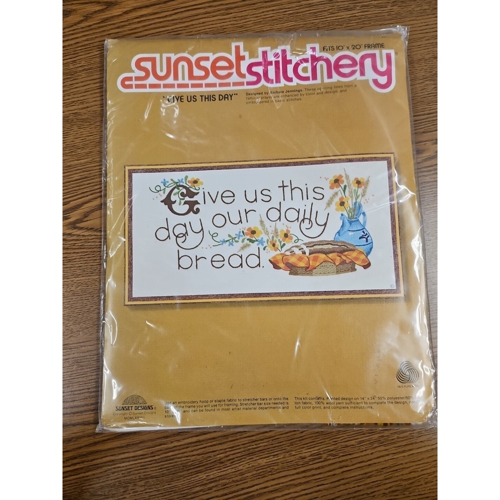 SUNSET STITCHERY CREWEL‎ EMBROIDERY STITCH KIT UNOPENED Give Us This Day #2647